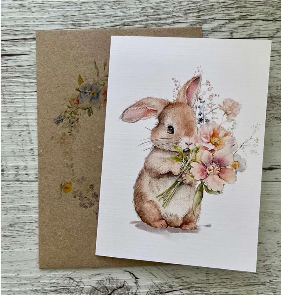 Spring Floral Bunny Bouquet Card (ss)