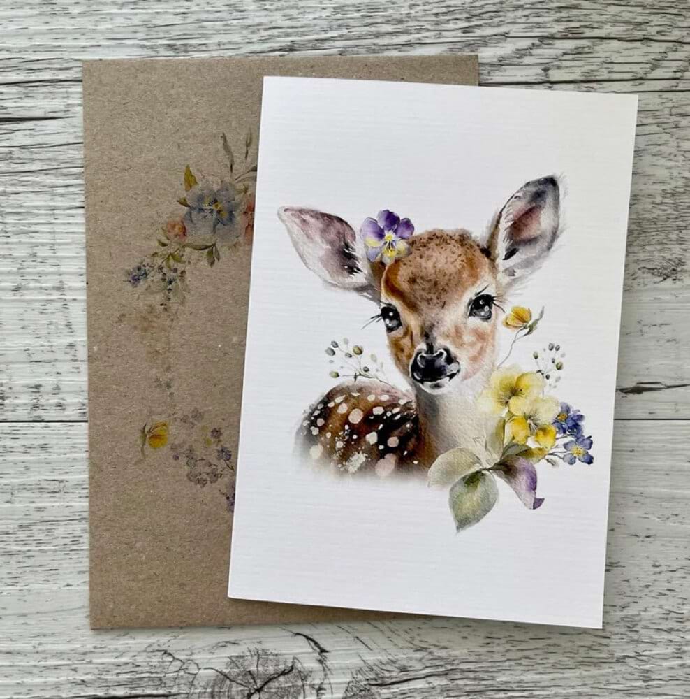 Spring Floral fawn Card (ss)