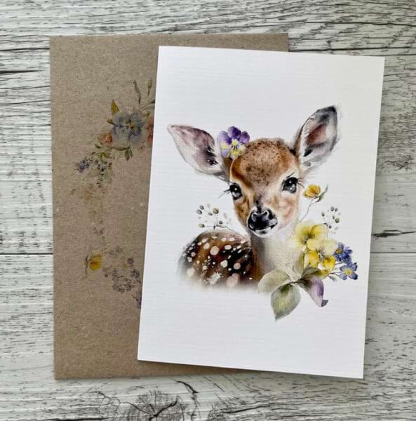 Spring Floral fawn Card (ss)